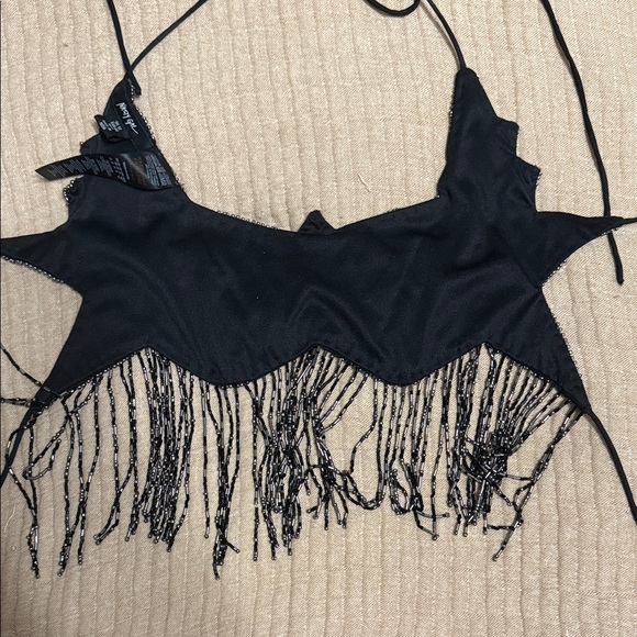Pink and Black Sequin Star Fringe top - Picture 2 of 5